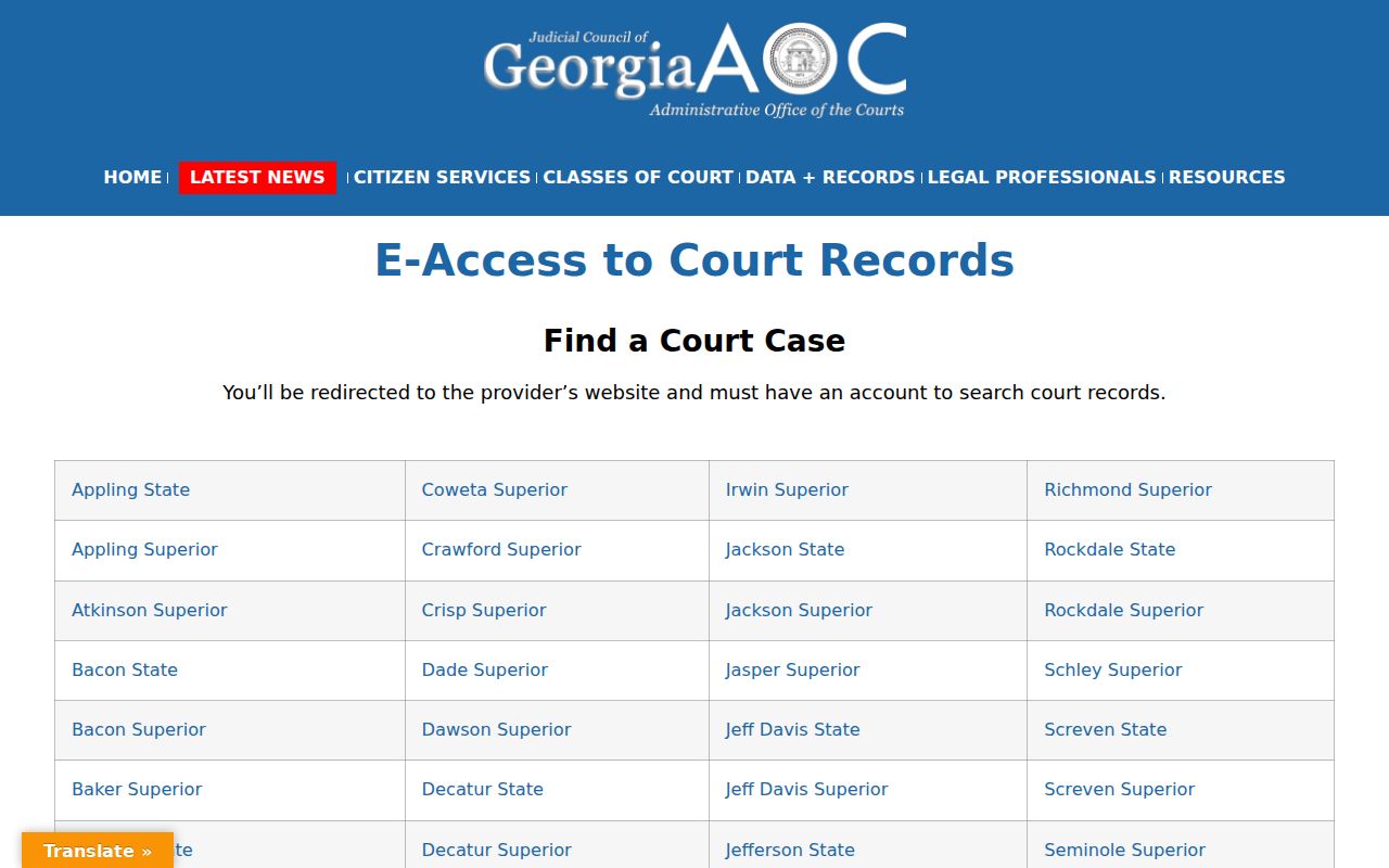 Cartersville people search through Georgia court e-access links