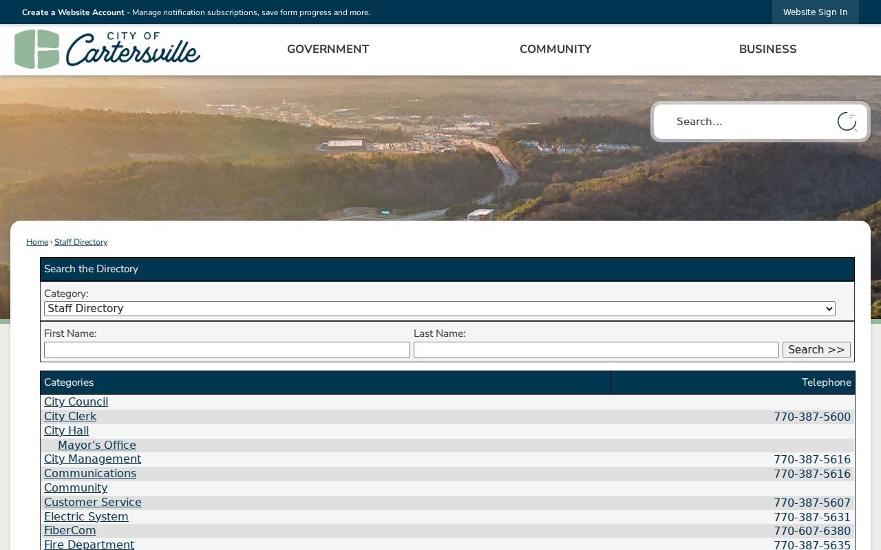 Cartersville people directories city staff search