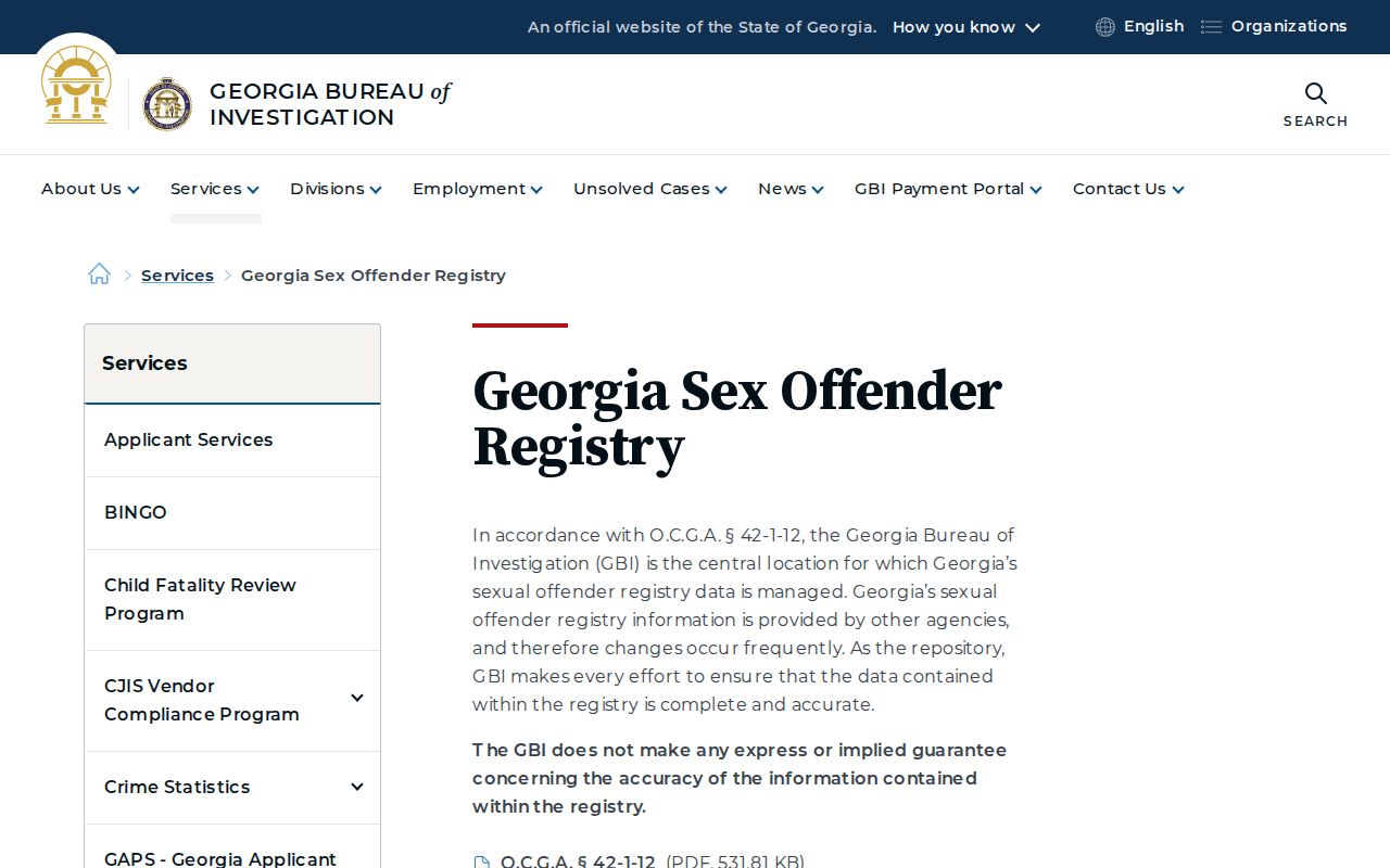 Cartersville public records access to the GBI registry