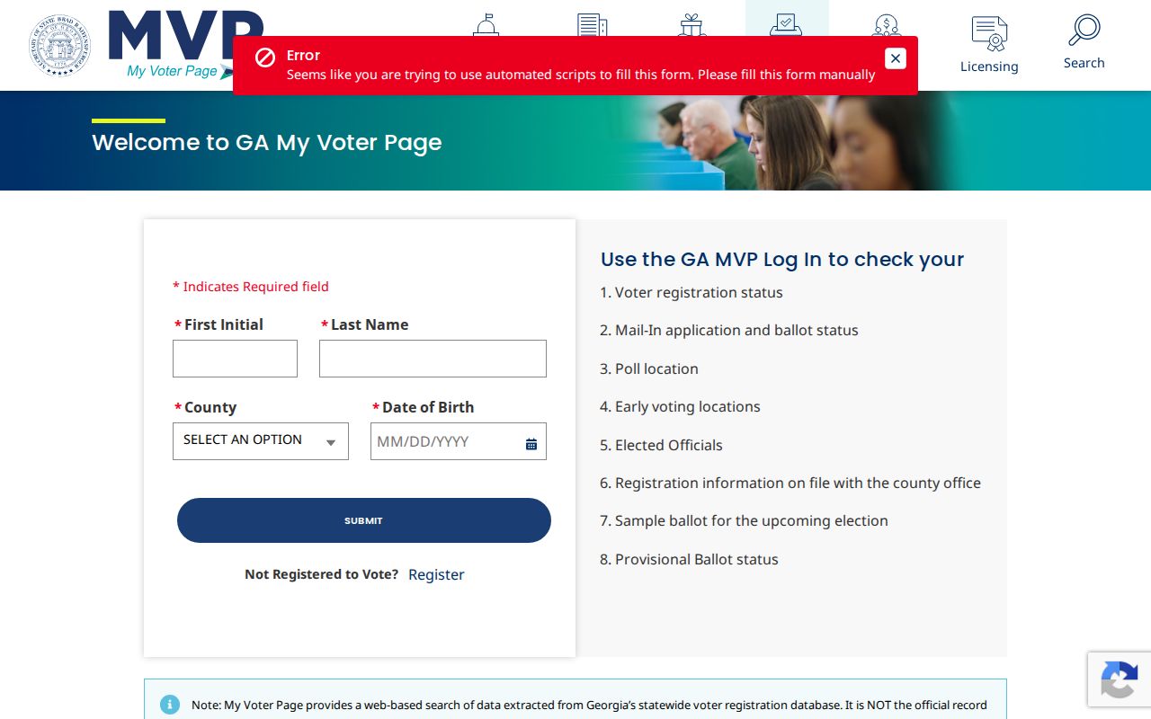 Cartersville voter records My Voter Page identity form